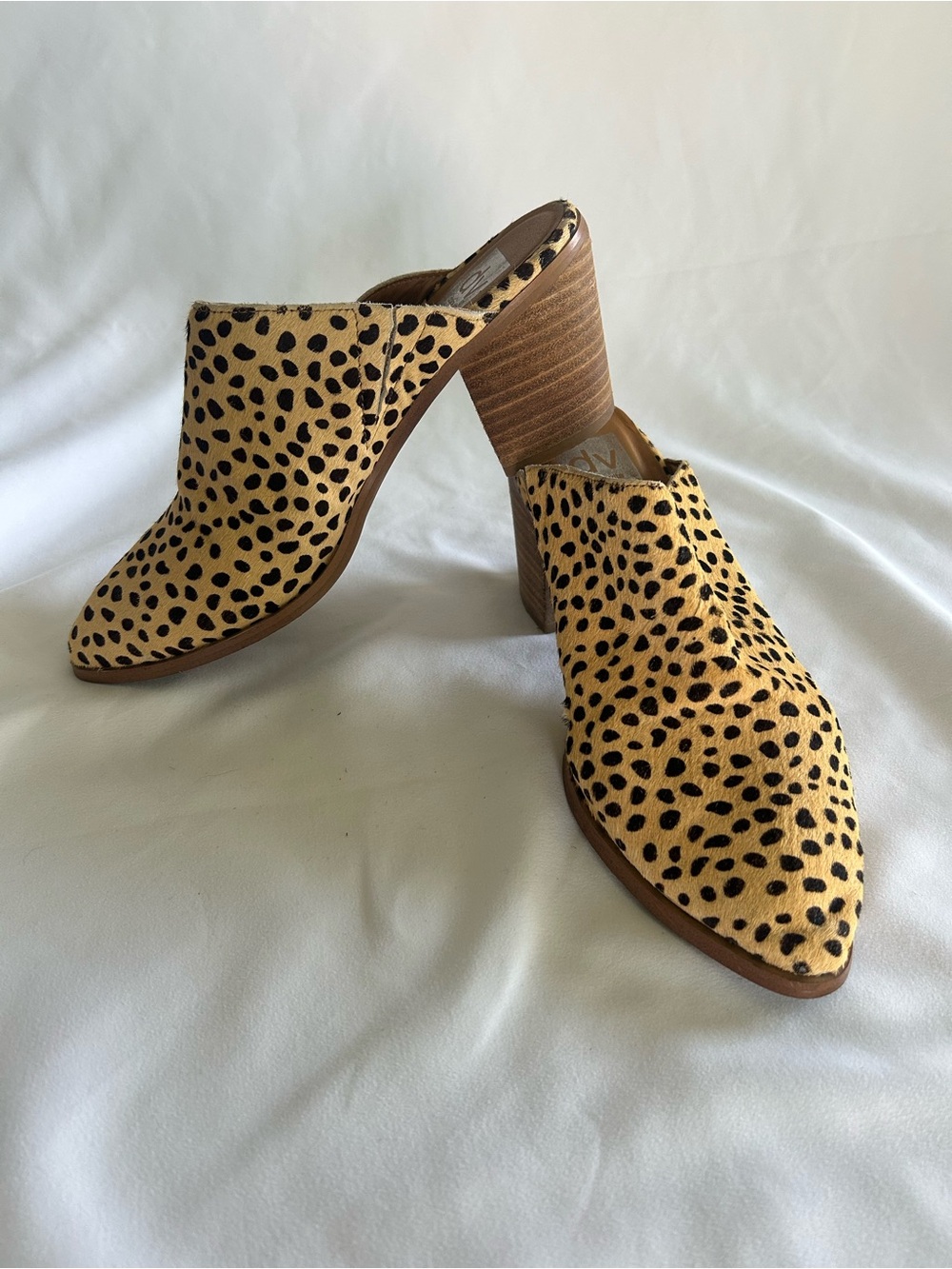 Dolce Vita Filomina Leopard Print Calf Hair Stacked Heel Mules Size 8.5 - Picture 2 of 10